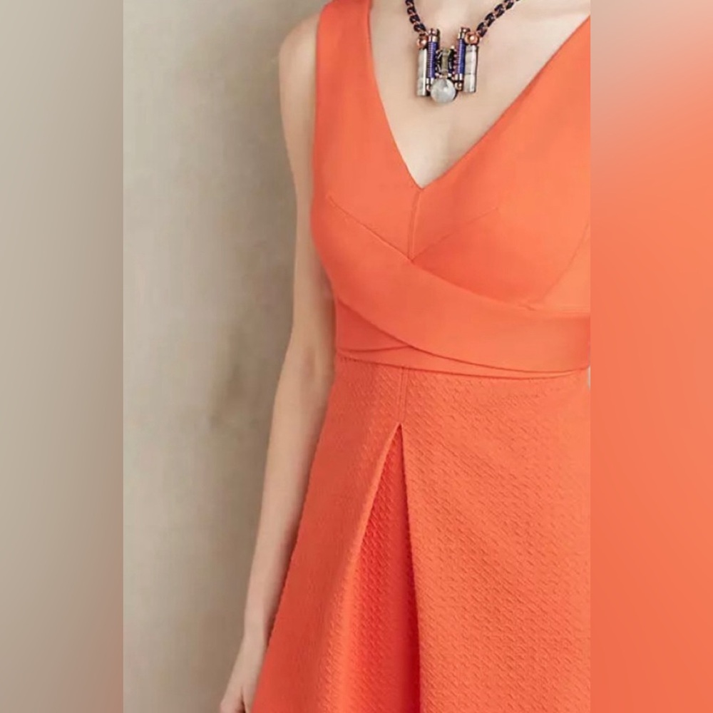 HD in Paris Anthropologie Sleeveless V-Neck Textured Pleat Dress, Size 0, Orange